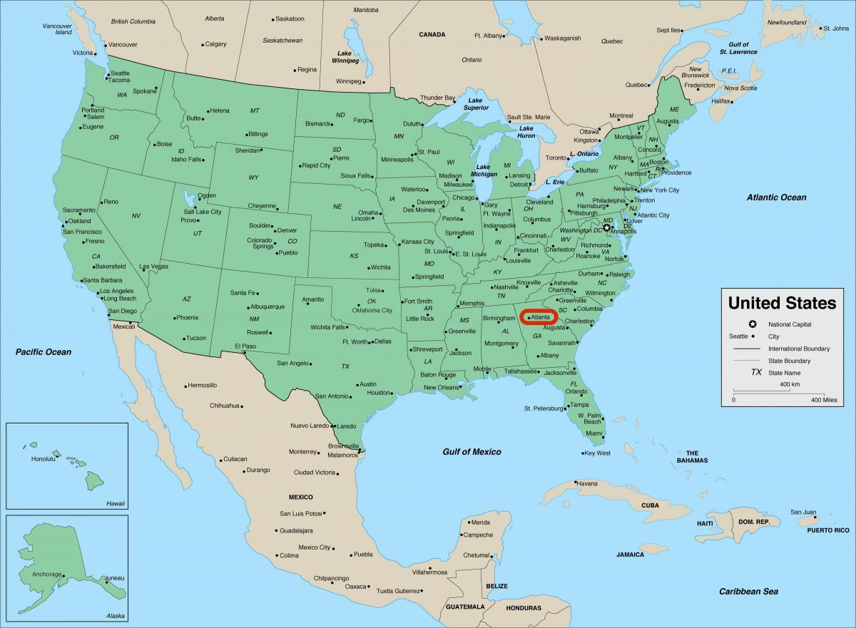 Atlanta no mapa da Geórgia - EUA