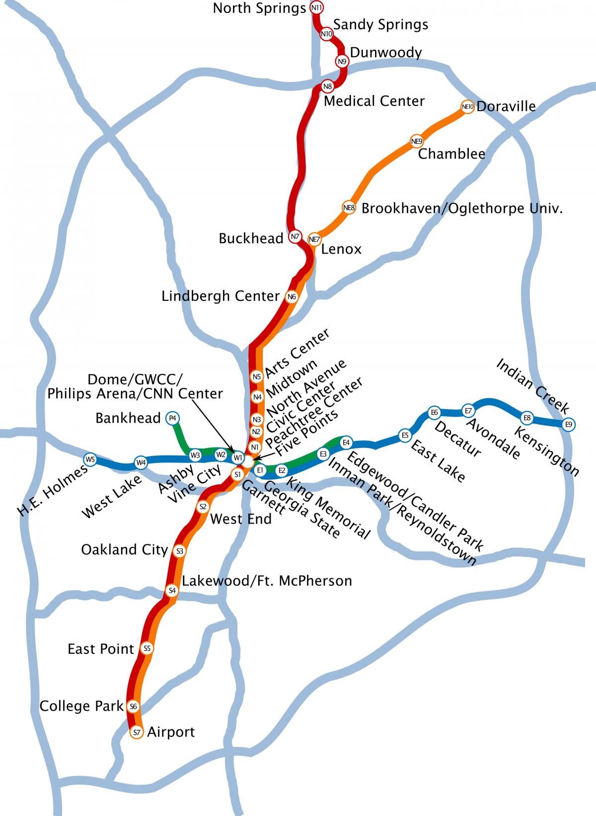 Mapa das estações do metrô de Atlanta