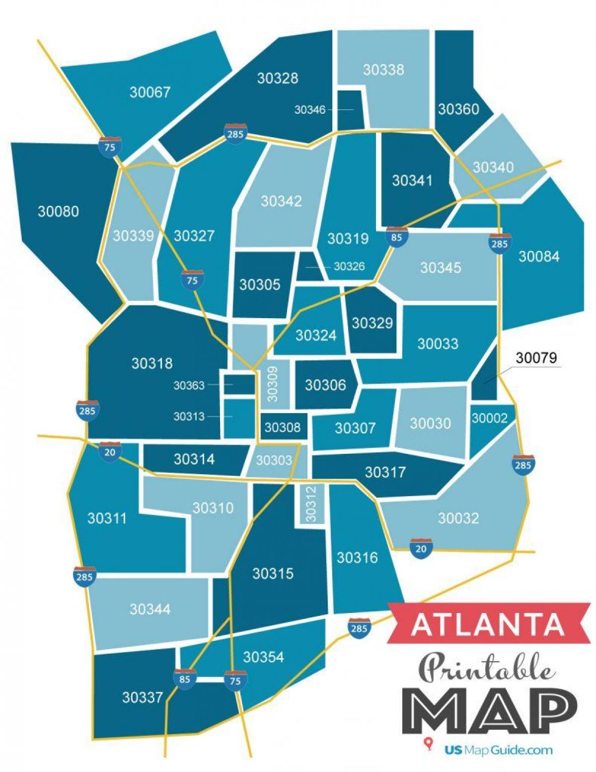 Mapa de códigos postais de Atlanta