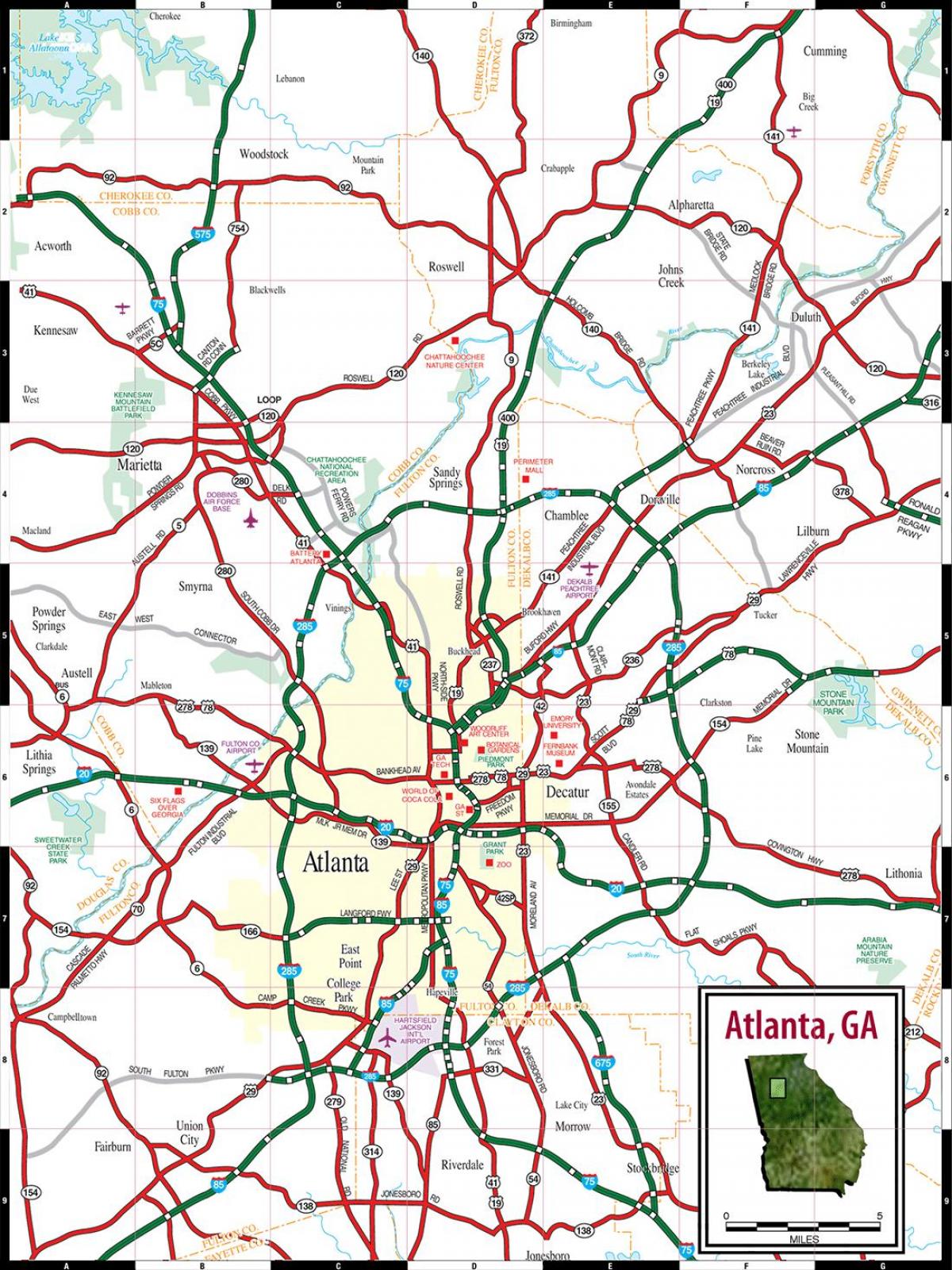 Mapa rodoviário de Atlanta