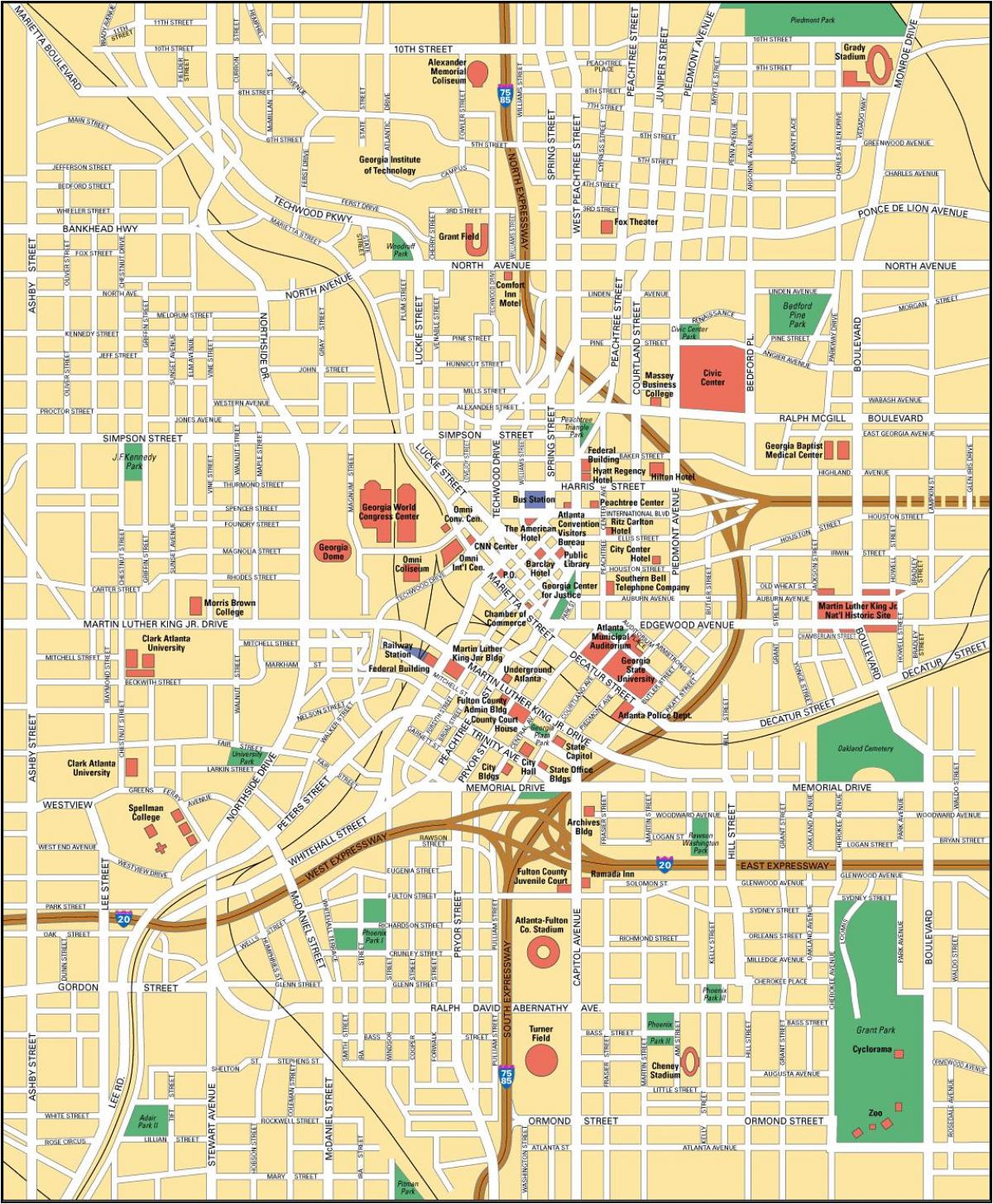 Mapa do centro da cidade de Atlanta