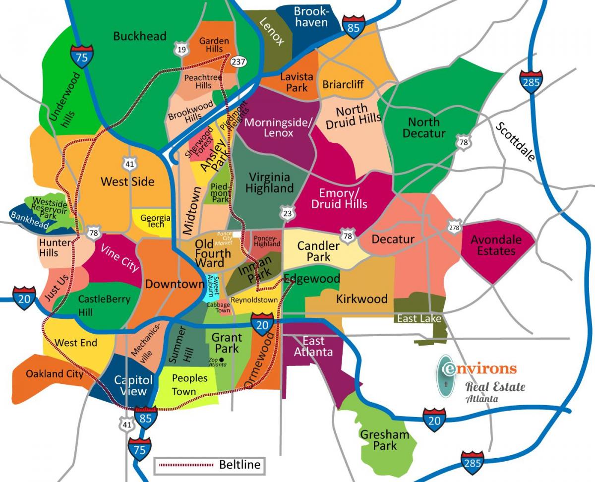 Mapa dos bairros de Atlanta