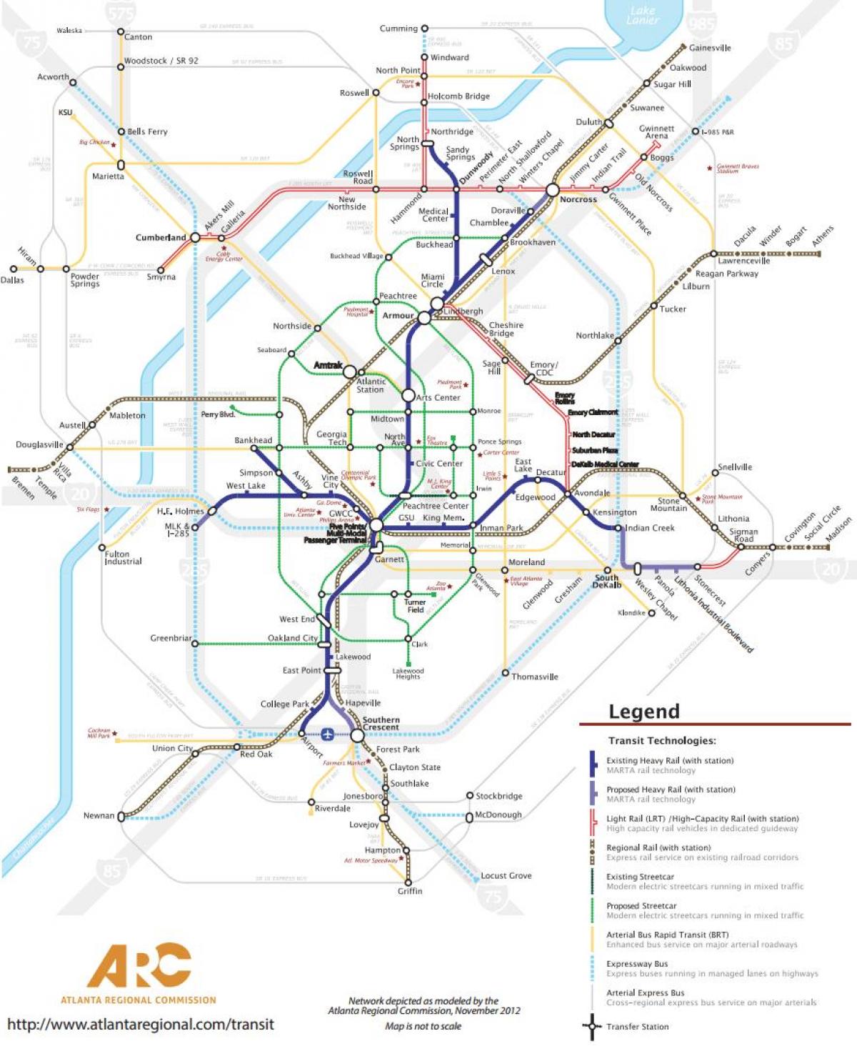 Mapa das estações ferroviárias de Atlanta